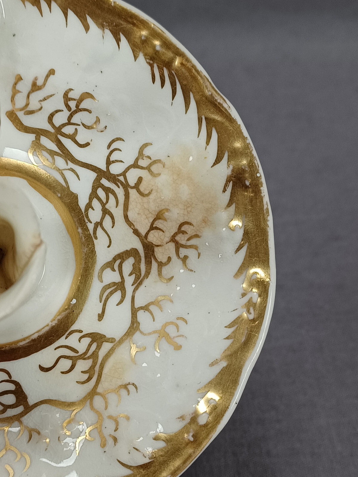 British Gold Vines Bone China / Soft Paste Porcelain Chamberstick C. 1820-1830