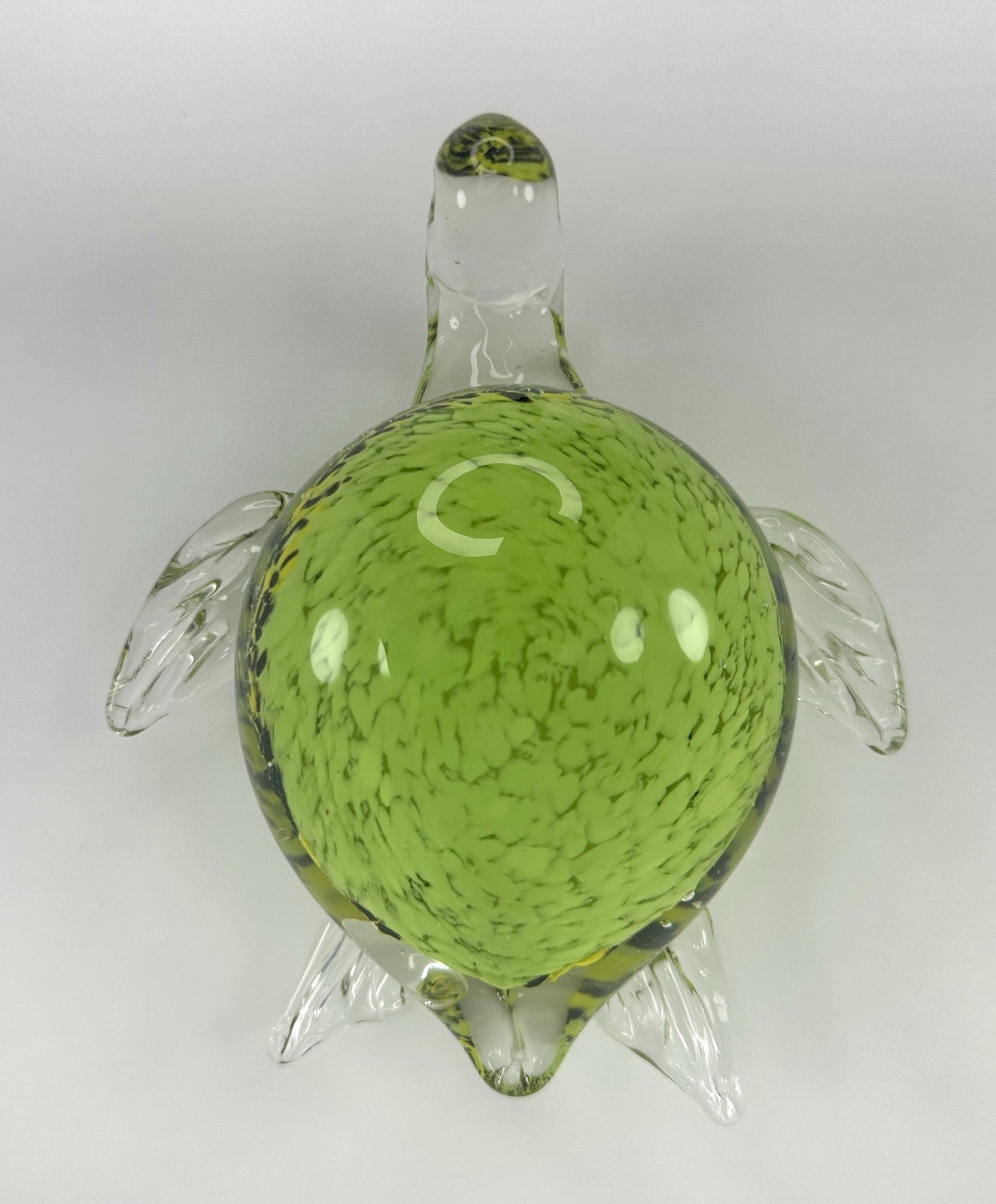 Murano Style Hand Blown Art Glass Sea Turtle Green Speckled Figurine Sculpture