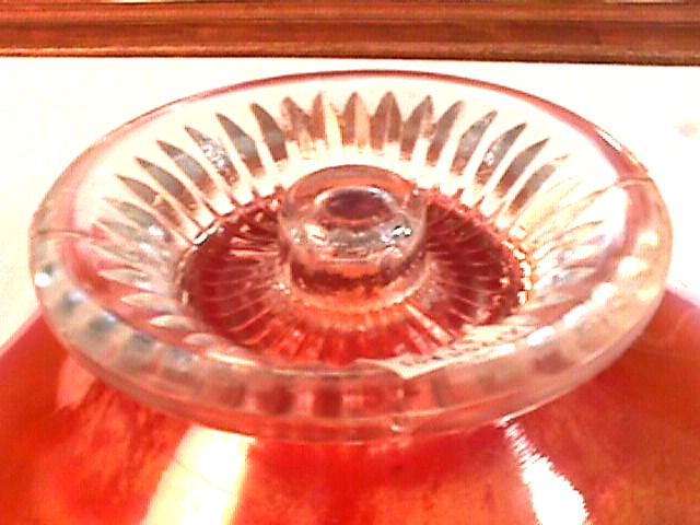 “FISHNET” SINGLE LILY EPERGNE PEACH OPALESCENT CARNIVAL GLASS BY DUGAN GLASS CO.
