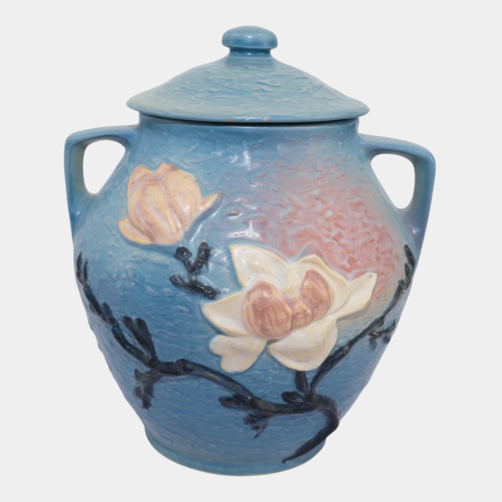 Roseville Magnolia Blue 1943 Mid Century Modern Pottery Ceramic Cookie Jar 2-8
