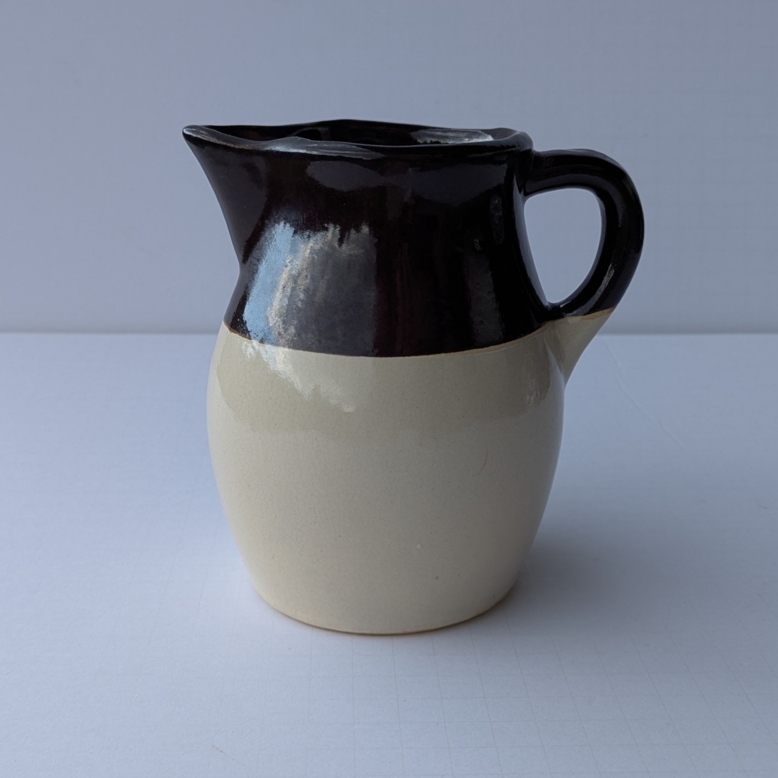 Vintage Roseville Pottery Pitcher Jug 6″ Dark Brown and Cream RRP Co USA