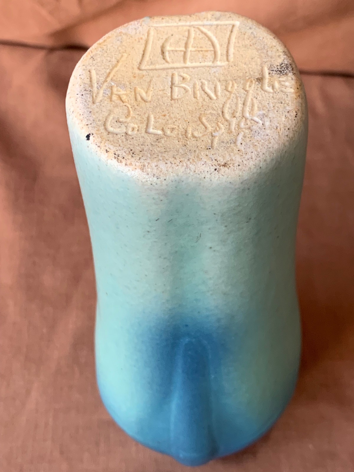 Vintage Van Briggle Art Pottery Ming Turquoise Dragonfly Vase 1920s Ex. Cond.