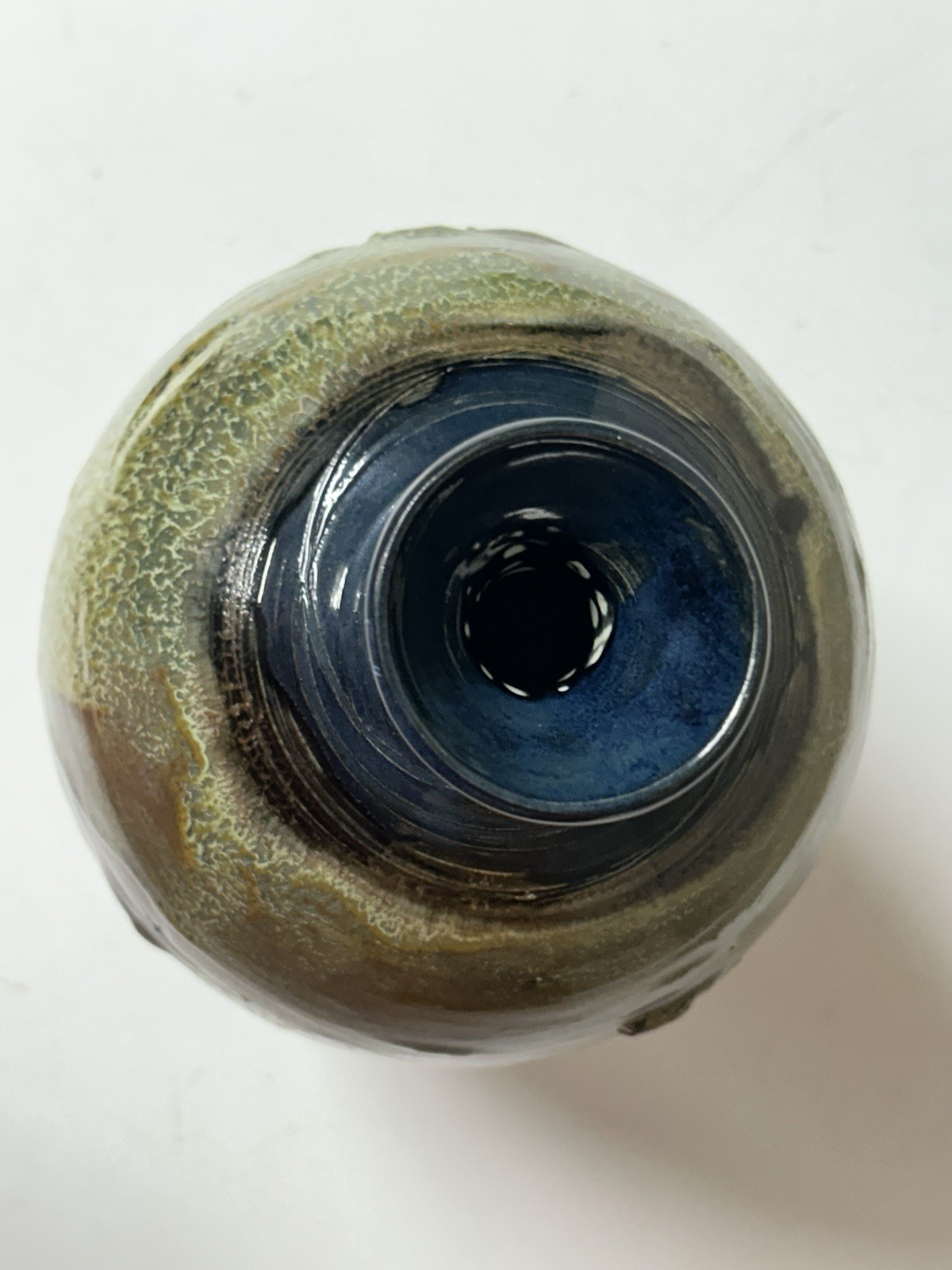 Studio Pottery Vase Signed Green Drip Glaze Hand Thrown Stoneware 11” Tall X 6”