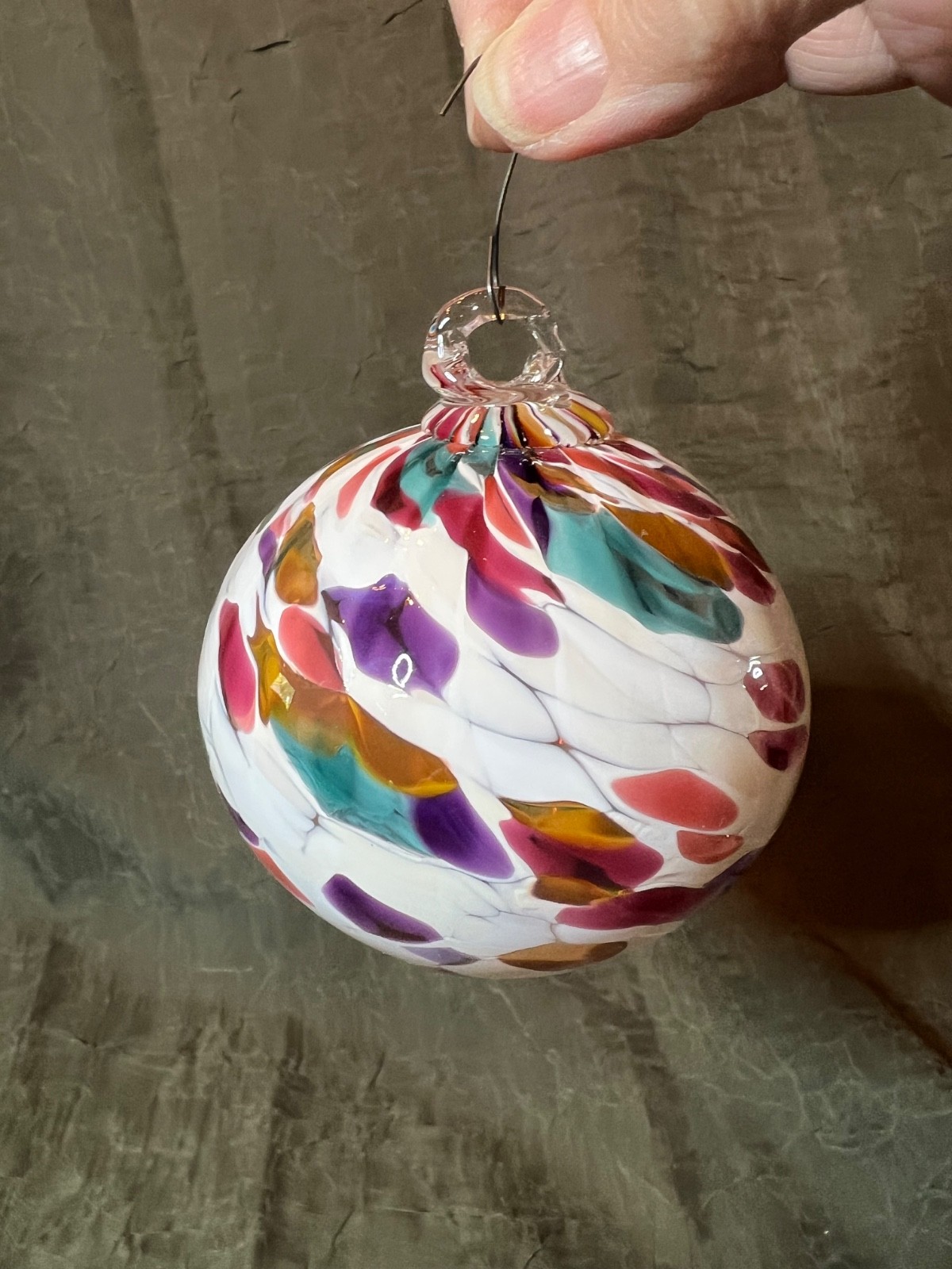 Hand-Blown Multi-Color Round Art Glass Christmas Ornament