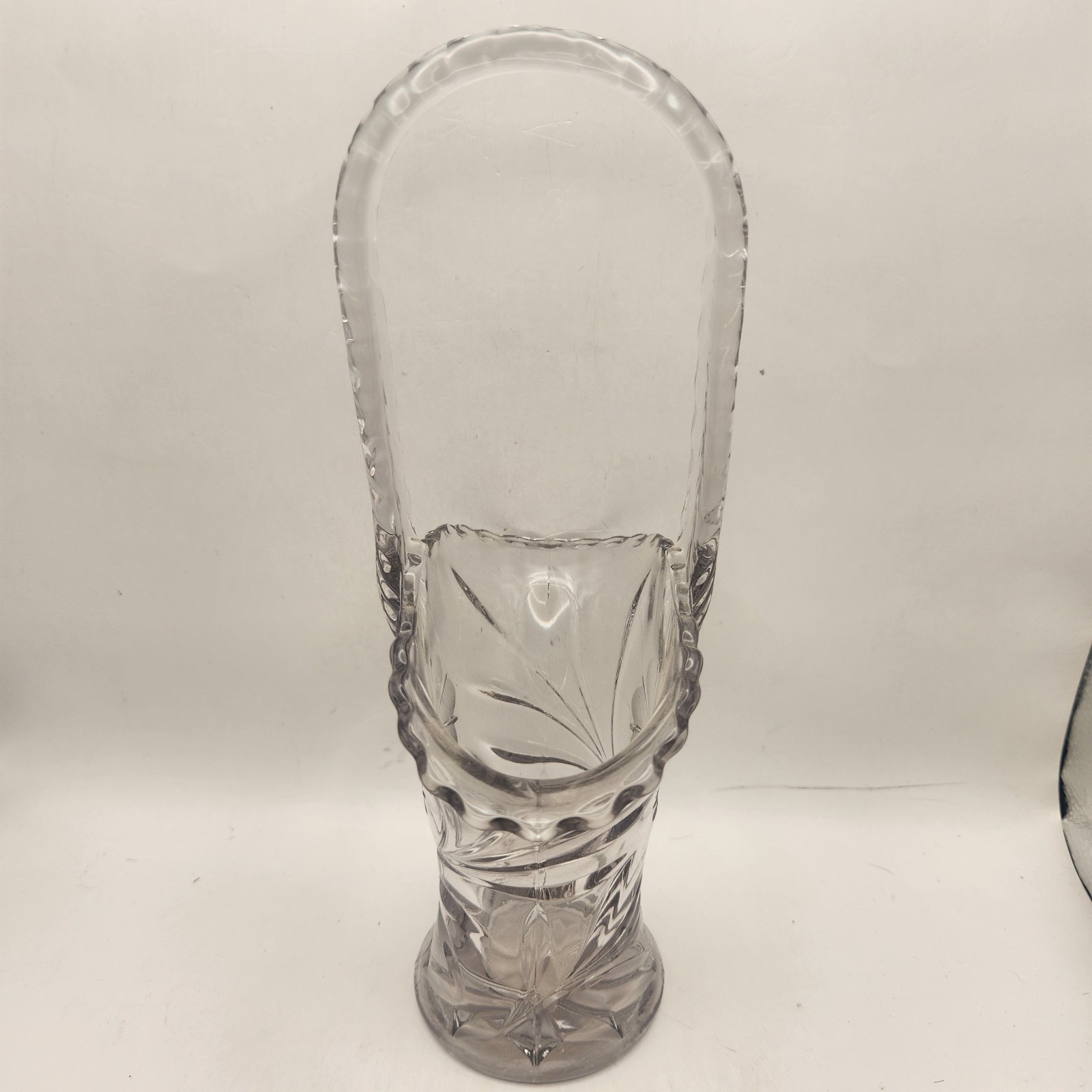 Vtg Duncan Miller Clear 8 Wheel Cut Flowers Floral Glass Brides Basket Vase 9½”