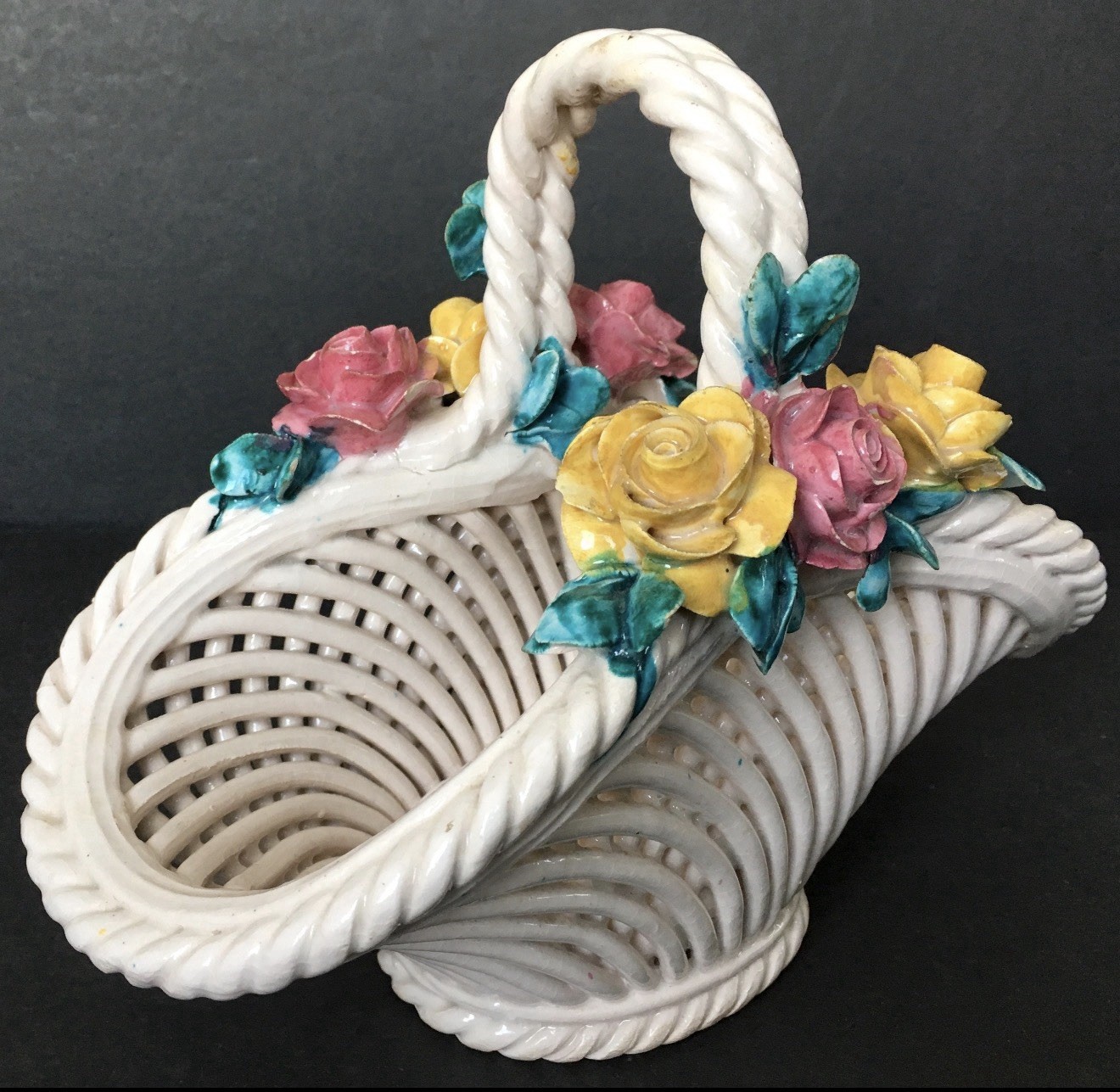 Vintage Capodimonte pottery basket