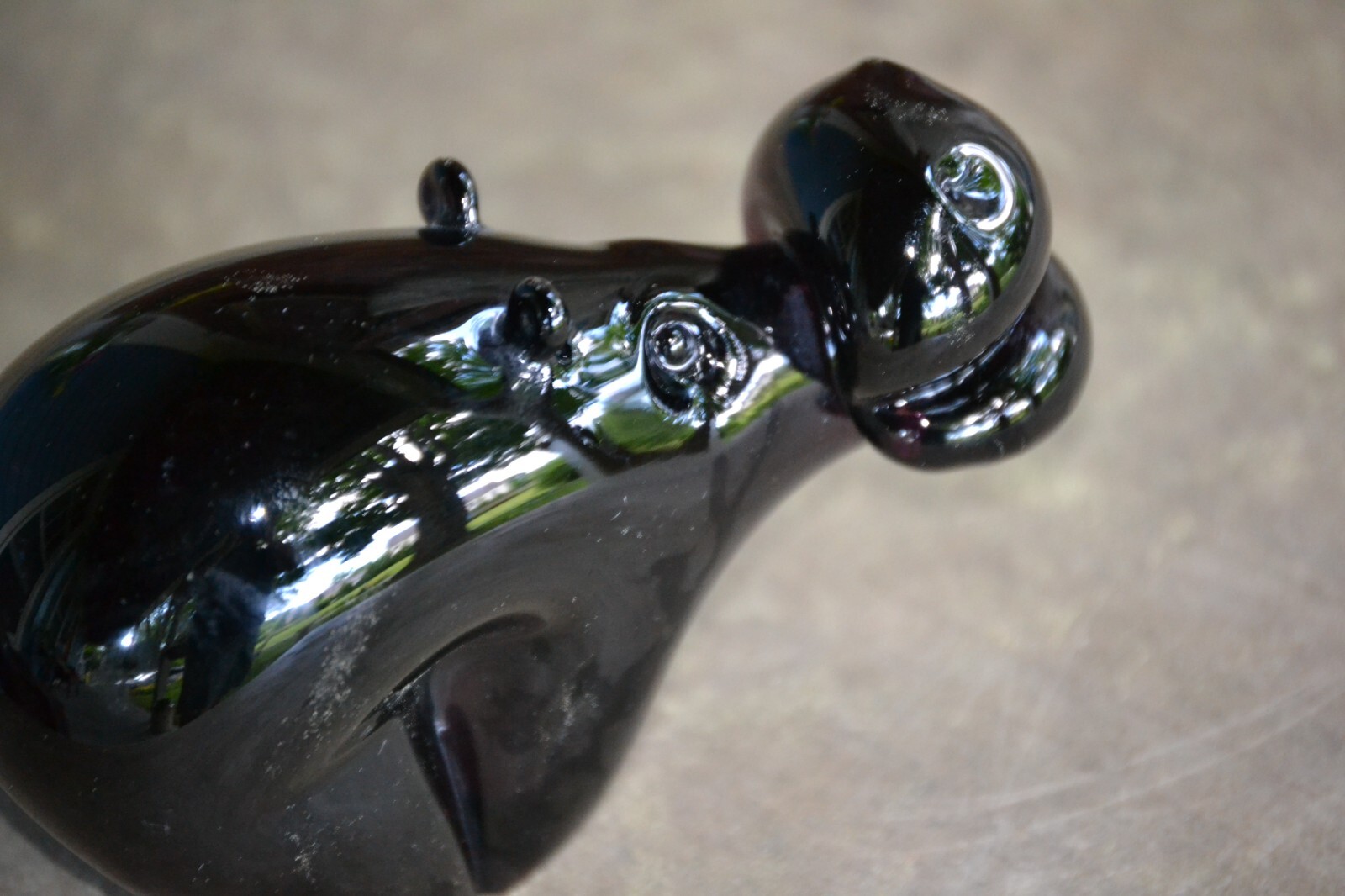 Modern Black Solid Art Glass Hippo Figurine Sherman Signed! Hand Blown 4 inches