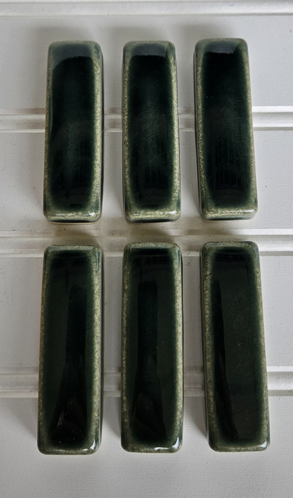 Motawi Tileworks Green Pacific Glazed Glossy Tile Ann Arbor Michigan 6 PC. 3×1