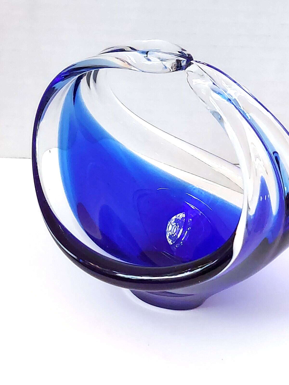 Vintage RYD glasbruk sweden Art Glass Cased blue clear basket bowl Murano style