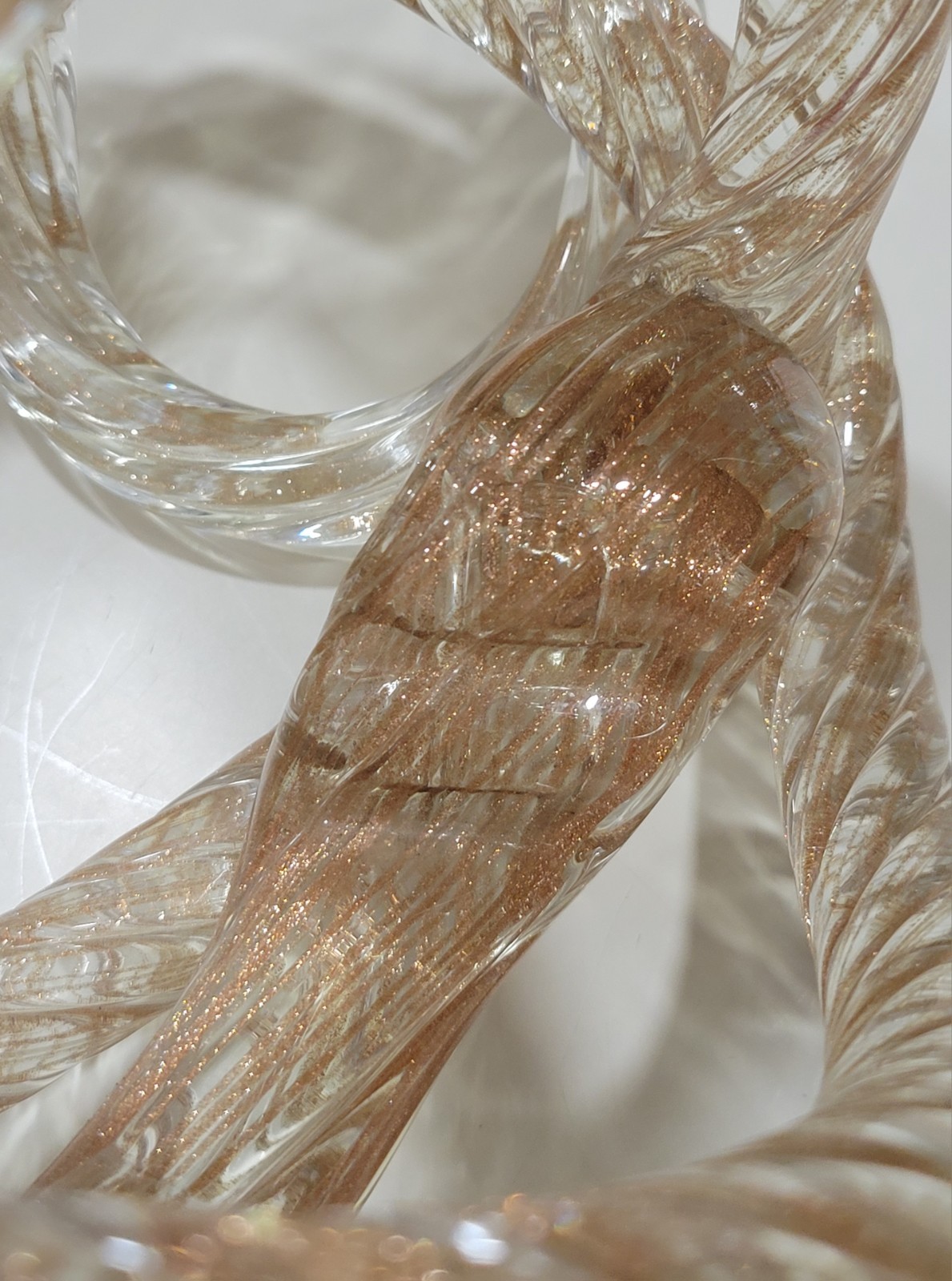 Large 7.5″ Heavy 4lb Vtg Murano Style Art Glass Knot Sculpture Copper Aventurine