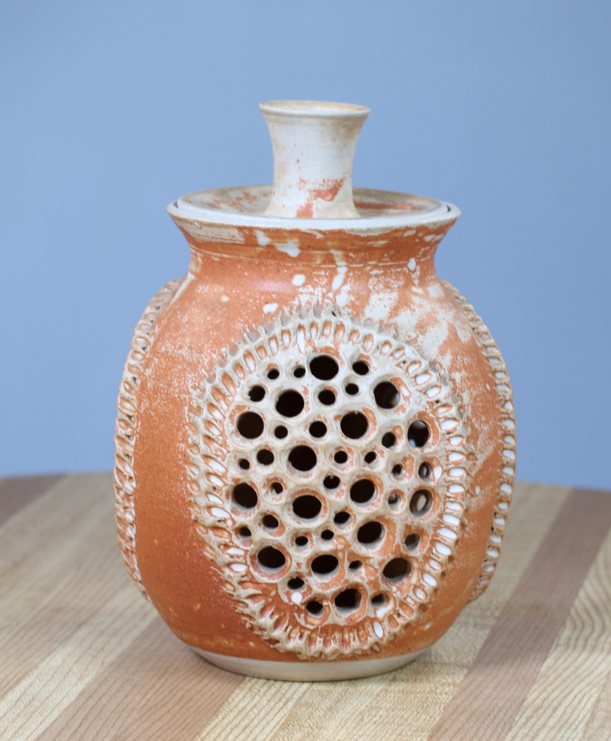 Art Pottery Candle Holder Votive Vtg Table Lantern Terra Cotta Finish Signed