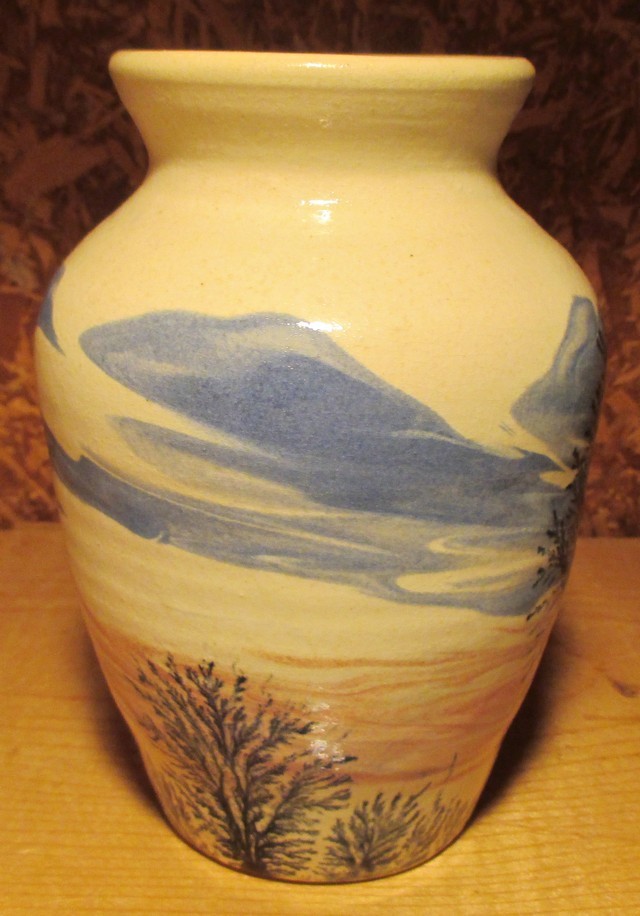 Vintage Sevierville Pottery TN Vase ©1985, Hand Painted Trees/Sky
