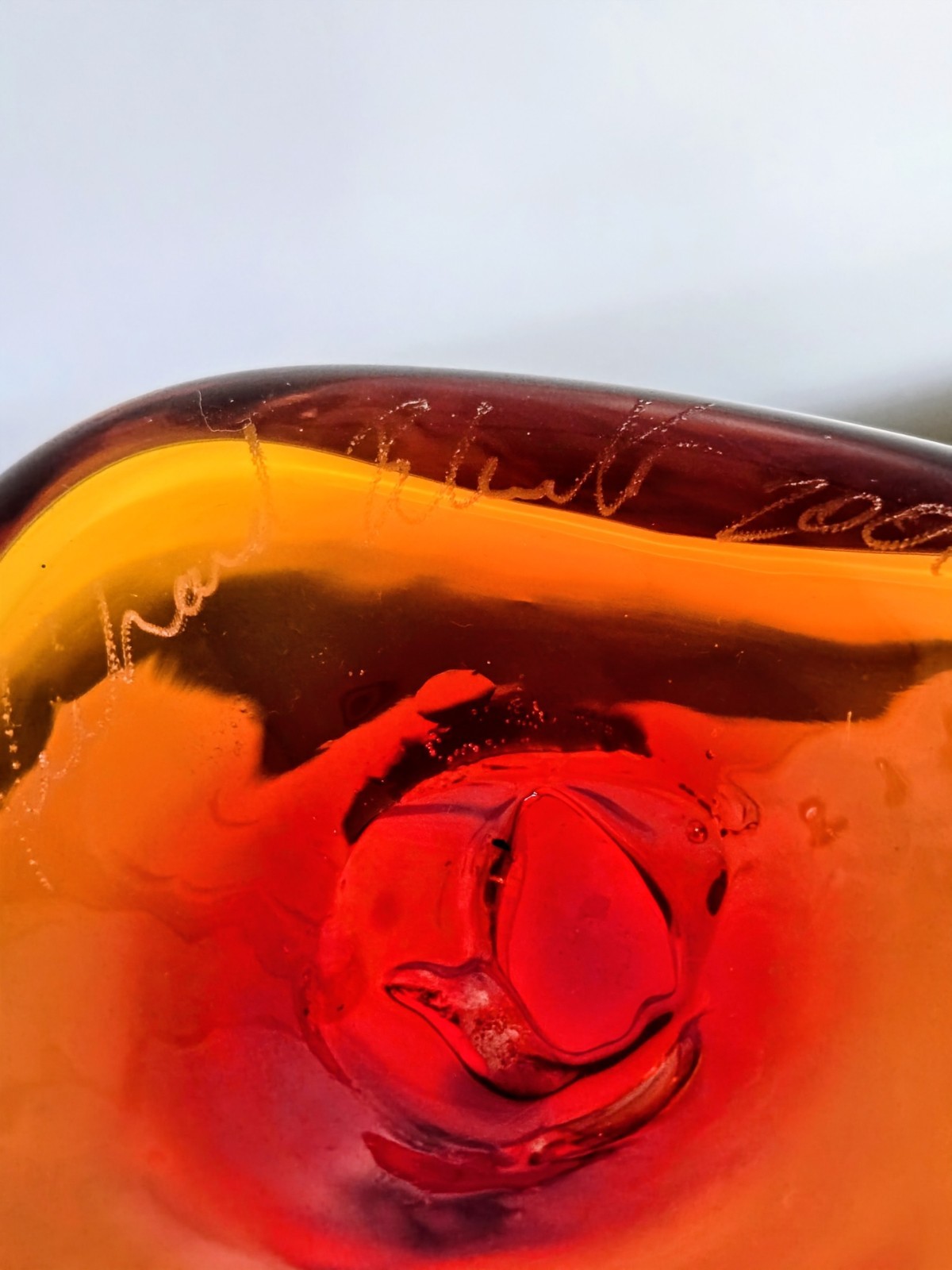 Signed Blenko Paper Bag Glass Vibrant Amberina Tangerine Vase, Rare 8.5″ High