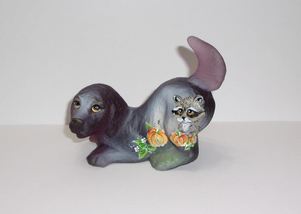 Fenton Glass Plum Purple Autumn Raccoon Puppy Dog Figurine Ltd Ed #6/22 Kibbe