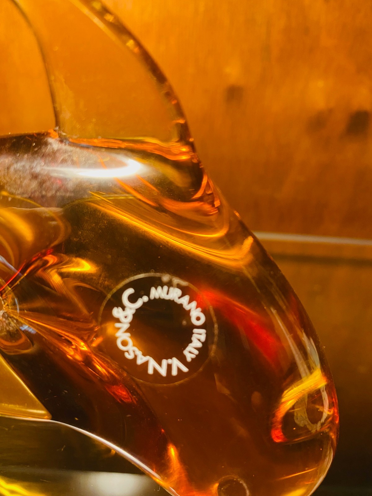 Art Glass V. Nason & C Murano Italy amber Dolphin, Gorgeous, 6-1/4″