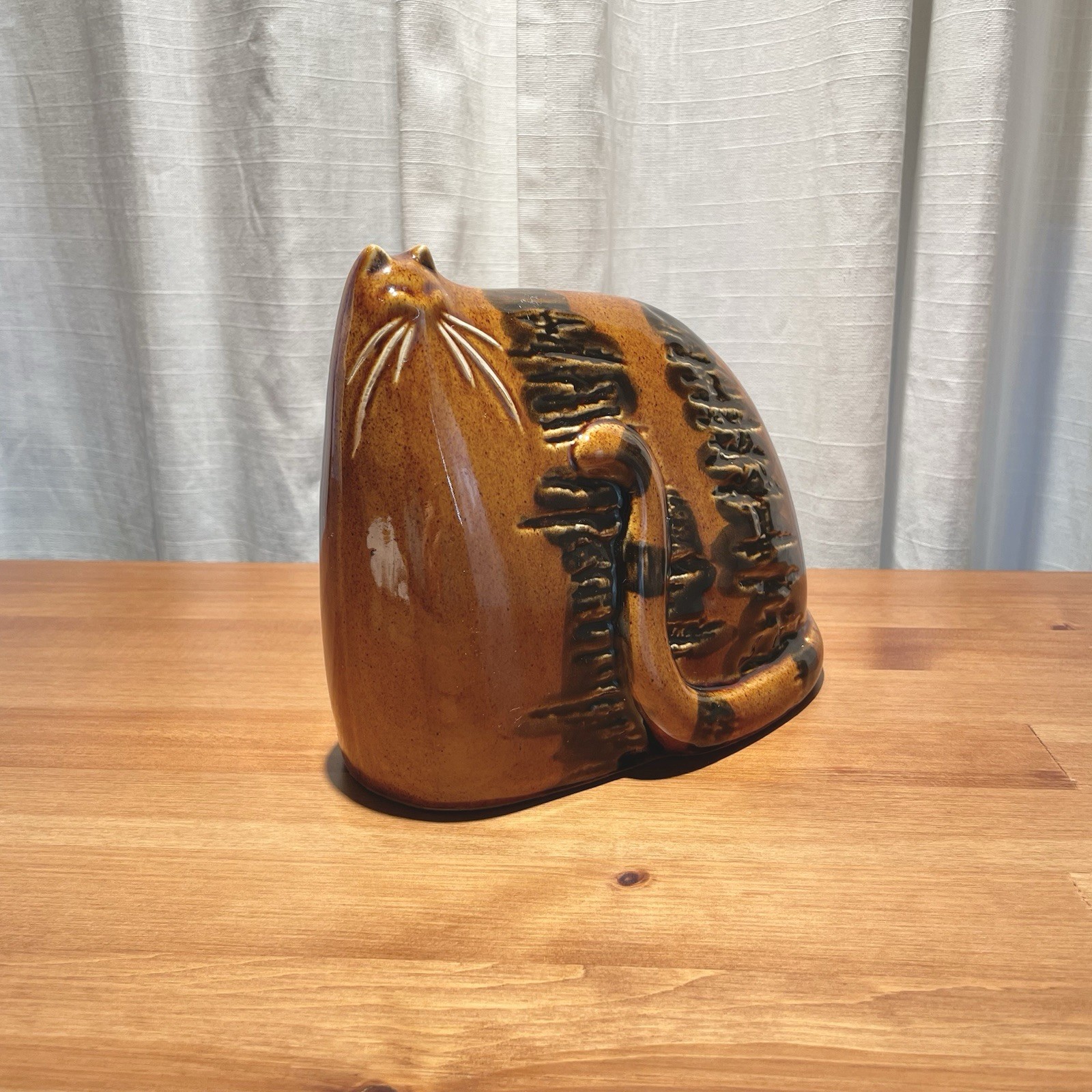 VTG 70’s Mid-Century English Ceramic Big Cat Small Head Brutalist Orange Pottery