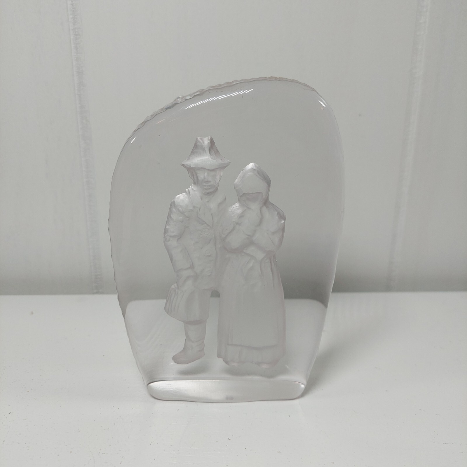 Hovmantorp Sweden Etched Carved Art Glass Paperweight Rune Strand Man Woman 5…