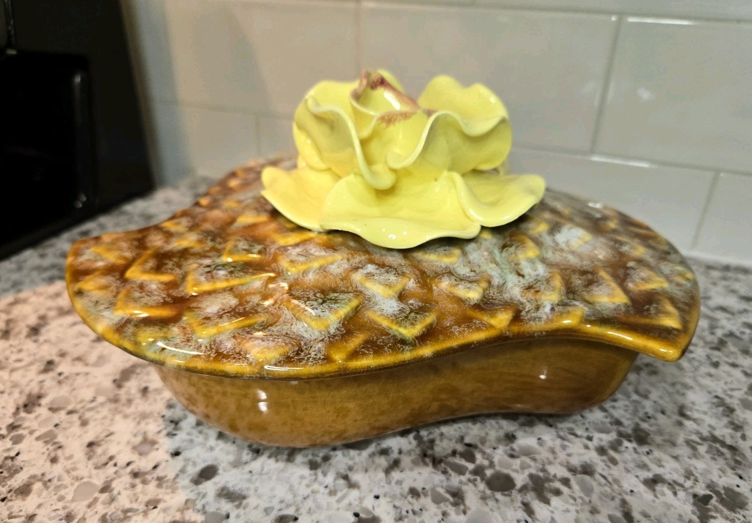 Enchanto California Ceramic Vintage Decorative Box with Flower Lid MCM