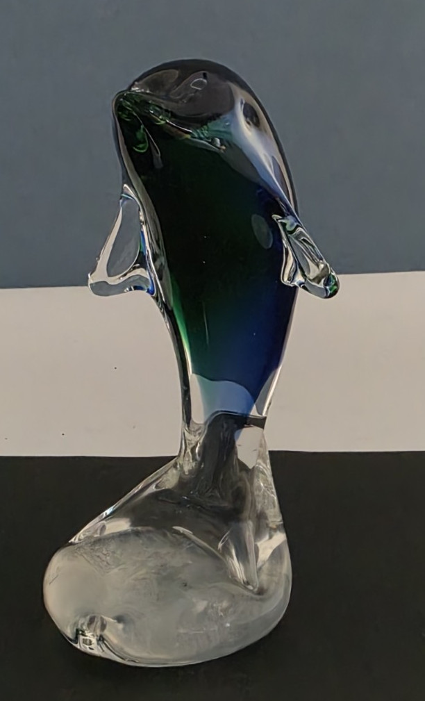 Art Glass Dolphin Figurine Paperweight 6” Green Blue Clear Unbranded