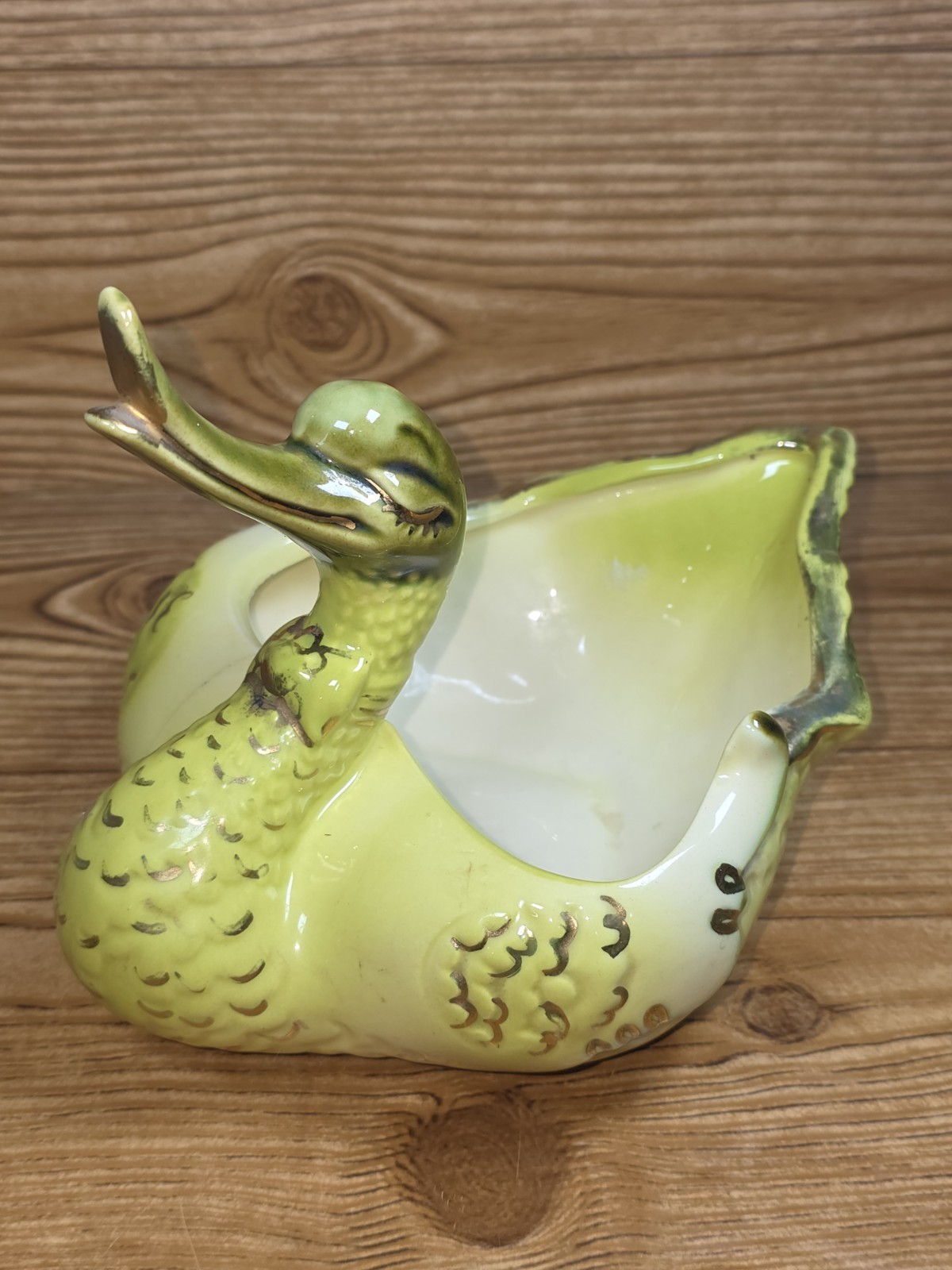 Vintage 1950s Hull Pottery #80 Goose Swan Duck Planter Bowl USA Chartreuse