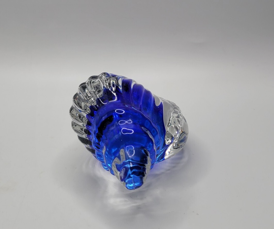 Continental Creations Blown Glass Blue Sommerso Conch Shell Paperweight • 4″