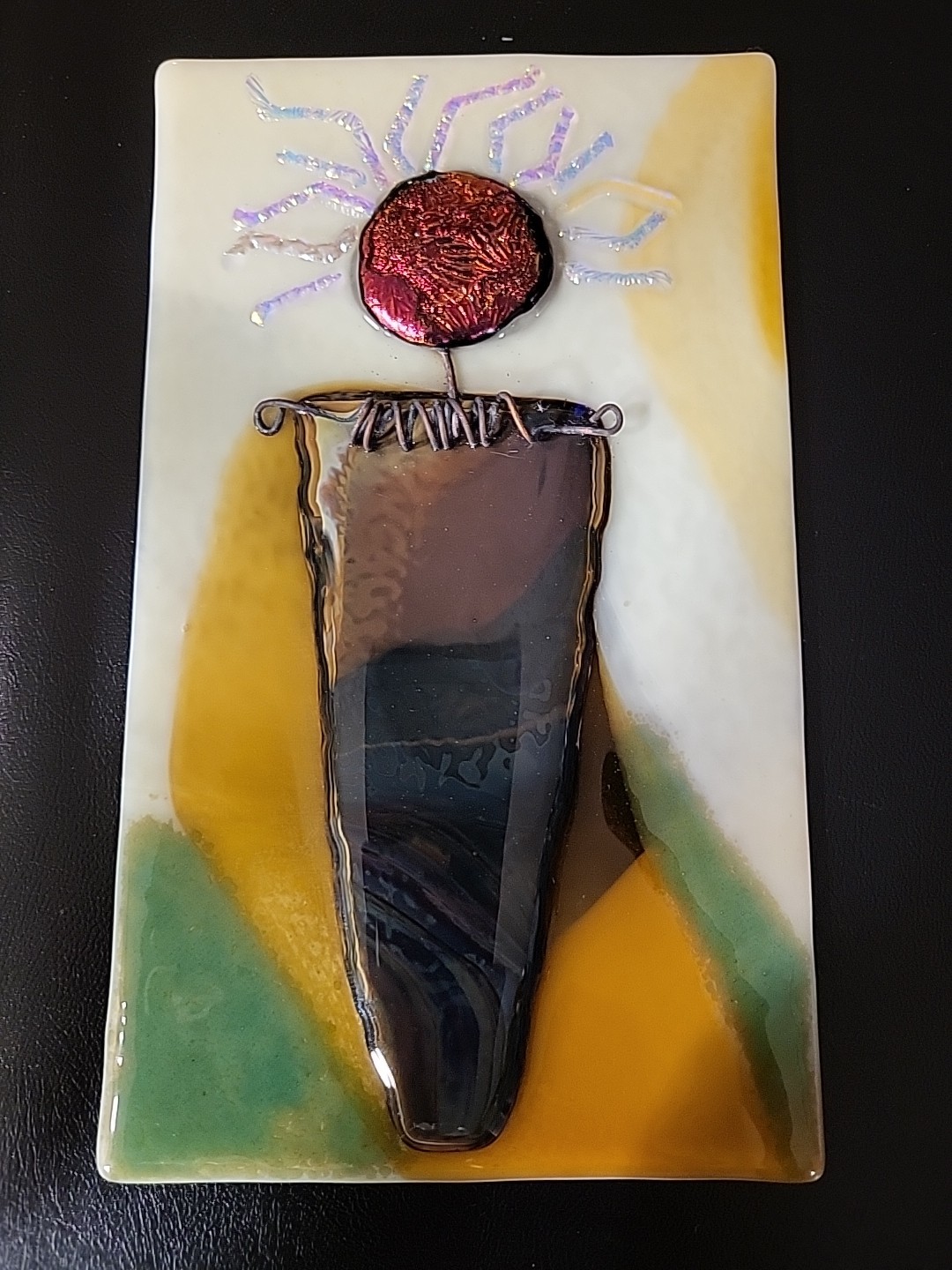 Artist Made Fused Glass Mixed Media Art Tile