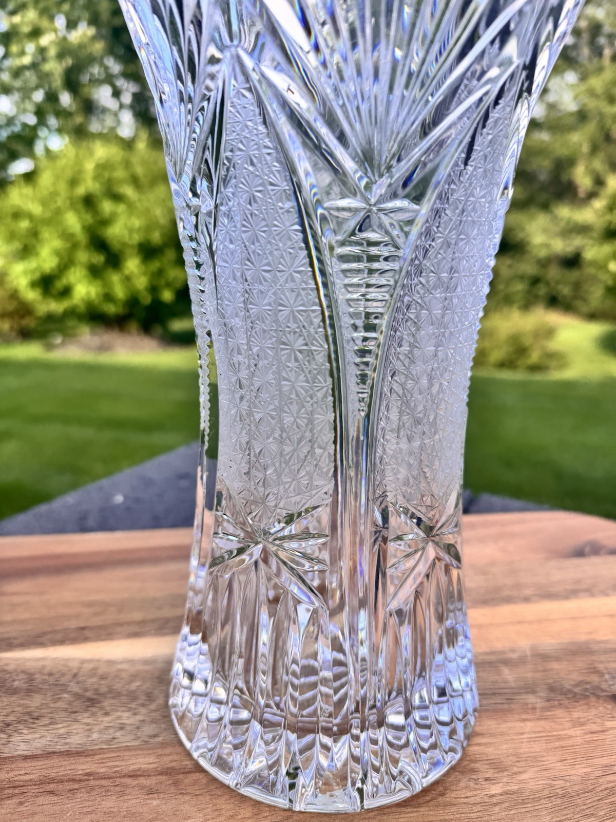 American Brilliant Period Cut Glass Vase 11.75” Sawtooth Rim Heavy 7.5 Lb