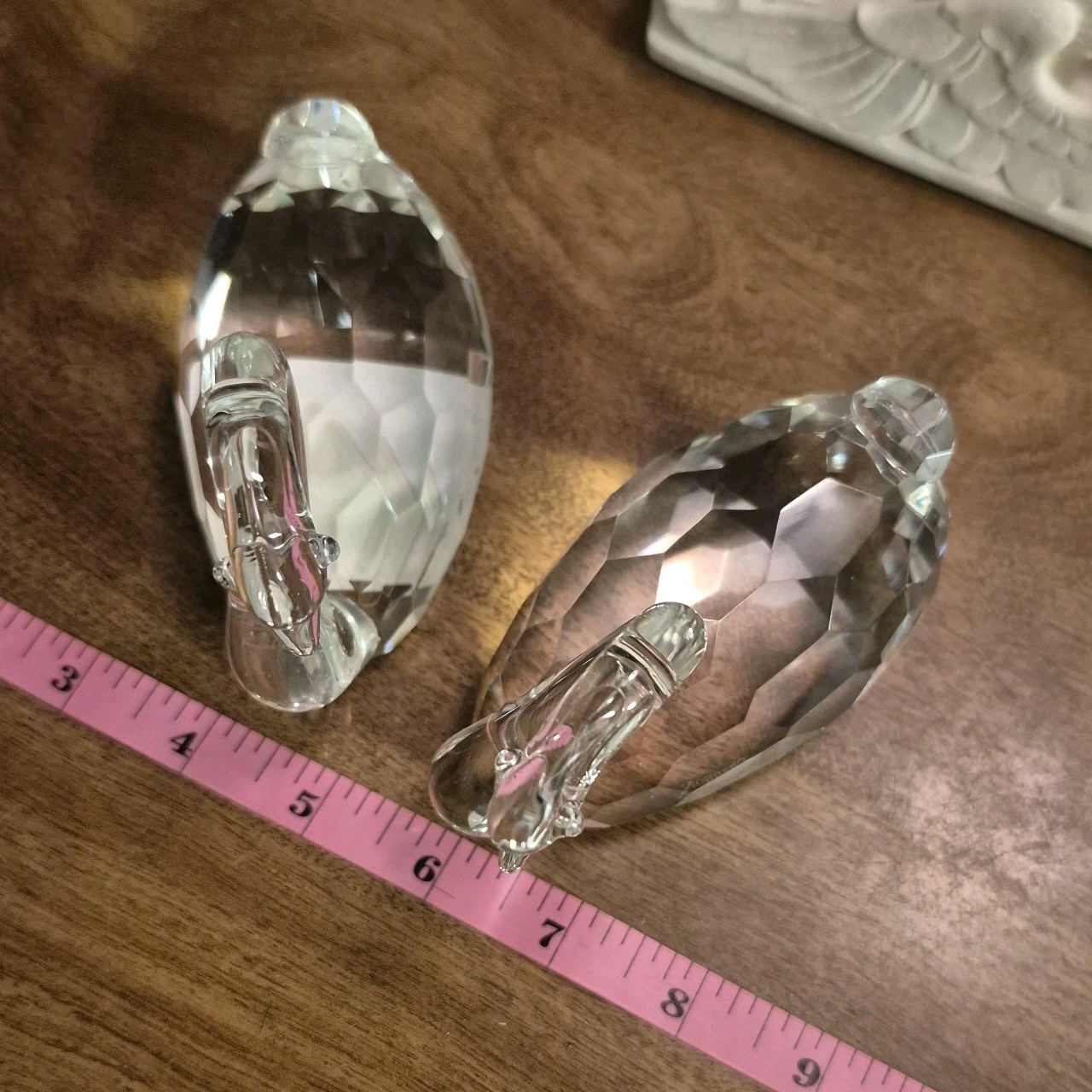 2 Shannon Crystal Glass Swan Figurines Faceted Ireland Pair In Original Box
