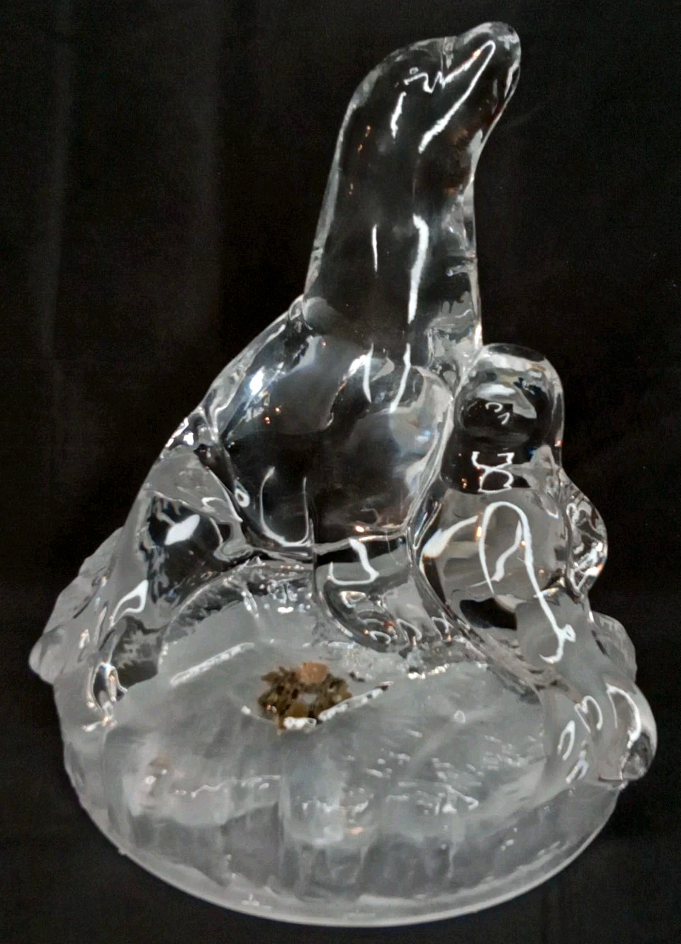 Vintage 1990s Royal Crystal Rock Paperweight Crystal Seal Family Made In Italy