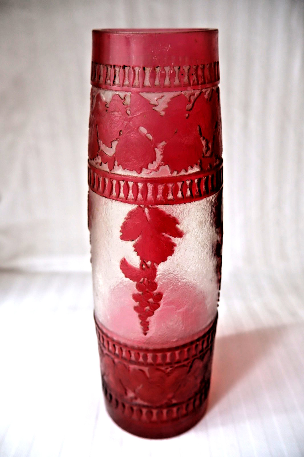 Antique Bohemian Kralik cranberry to clear cameo glass vase 1930-1939
