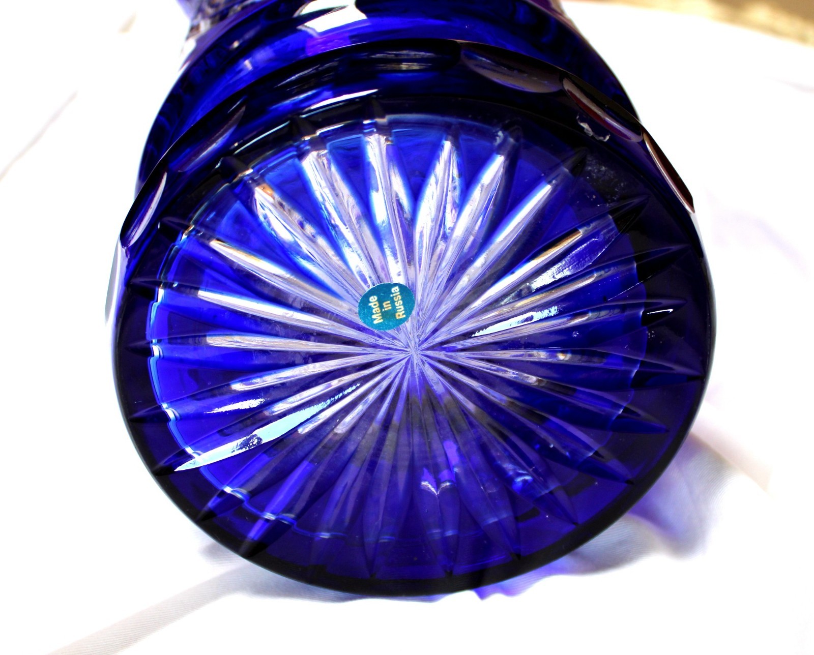 Vintage Gus Khrustalny Cobalt Blue Cut to Clear 24% Lead Crystal 16.5″ Vase #66