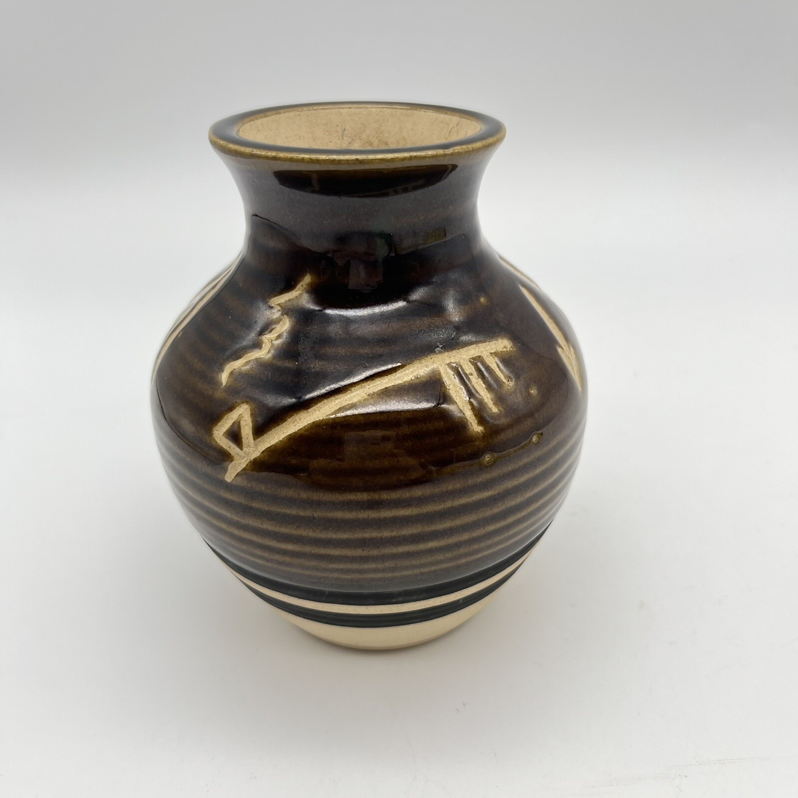 Native American Saguaro Southwest Stoneware Pottery Vase USA Made Vtg 5″