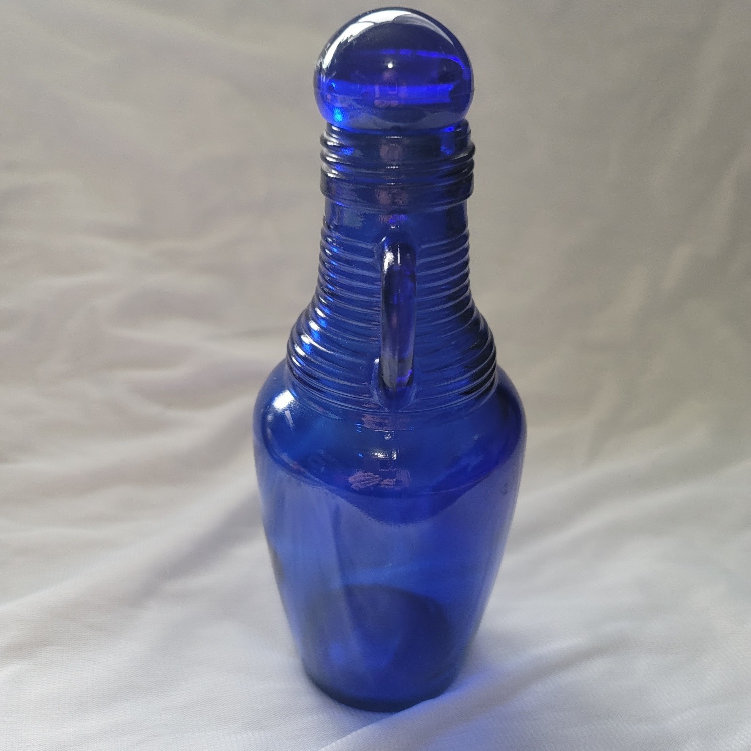 Vintage Cobalt Blue Glass Bottle Jug Style 7″ Tall with Rubber Cork Lid