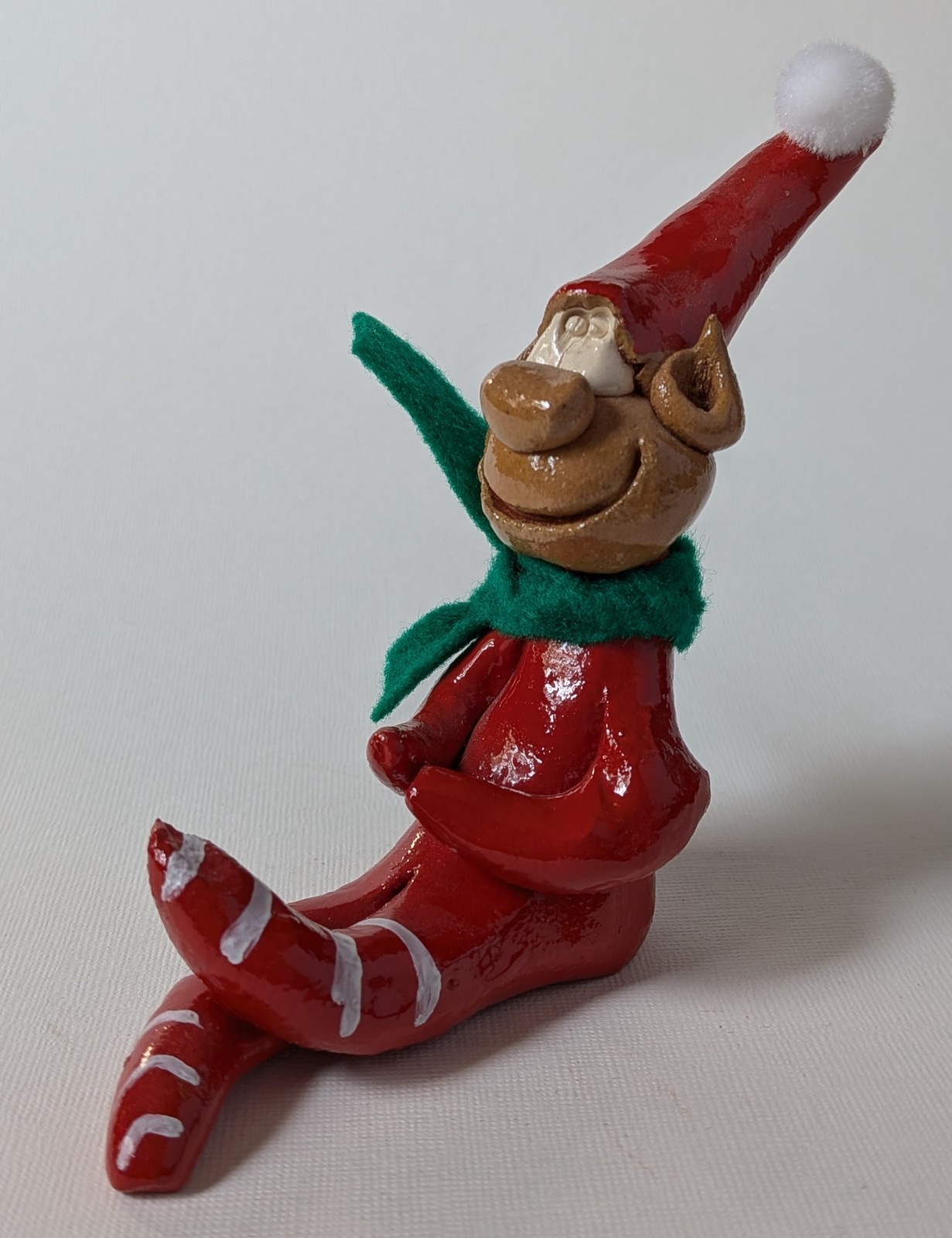 Vintage Nancy Hicks Folk Art Pottery Santa’s Elf w/ Scarf Figure Handmade