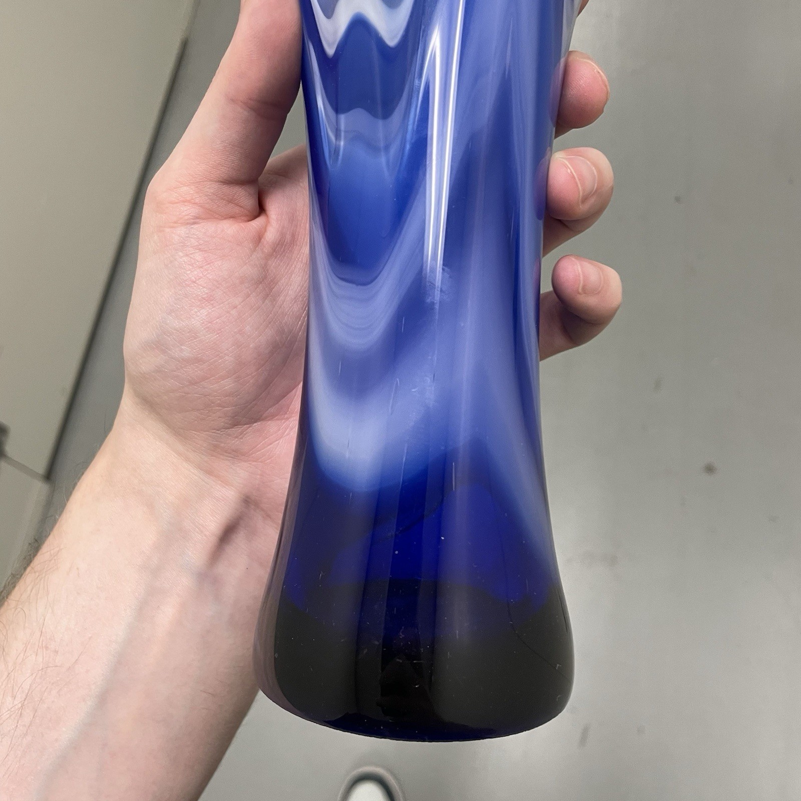 Vintage Murano Style Glass Cobalt Blue White Clear Splash Vase 15”