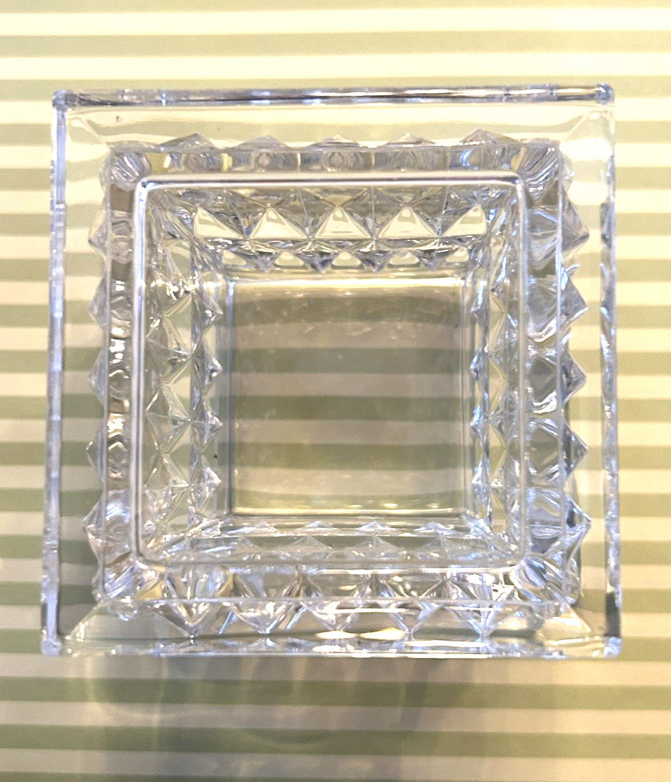 WATERFORD Marquis Crystal Cut Paradoux 3” Candle Votive Holder Square EUC