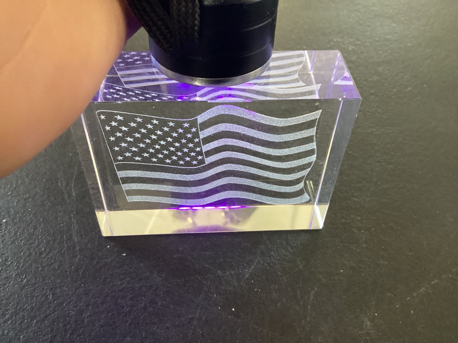 United States Horizontal Flag Laser Etched Crystal Glass Prism / Paperweight