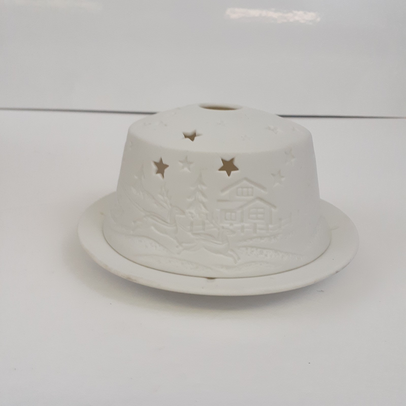 HUTSCHENREUTHER Christmas Candle Holder Lithophane Sleigh Reindeer House Trees