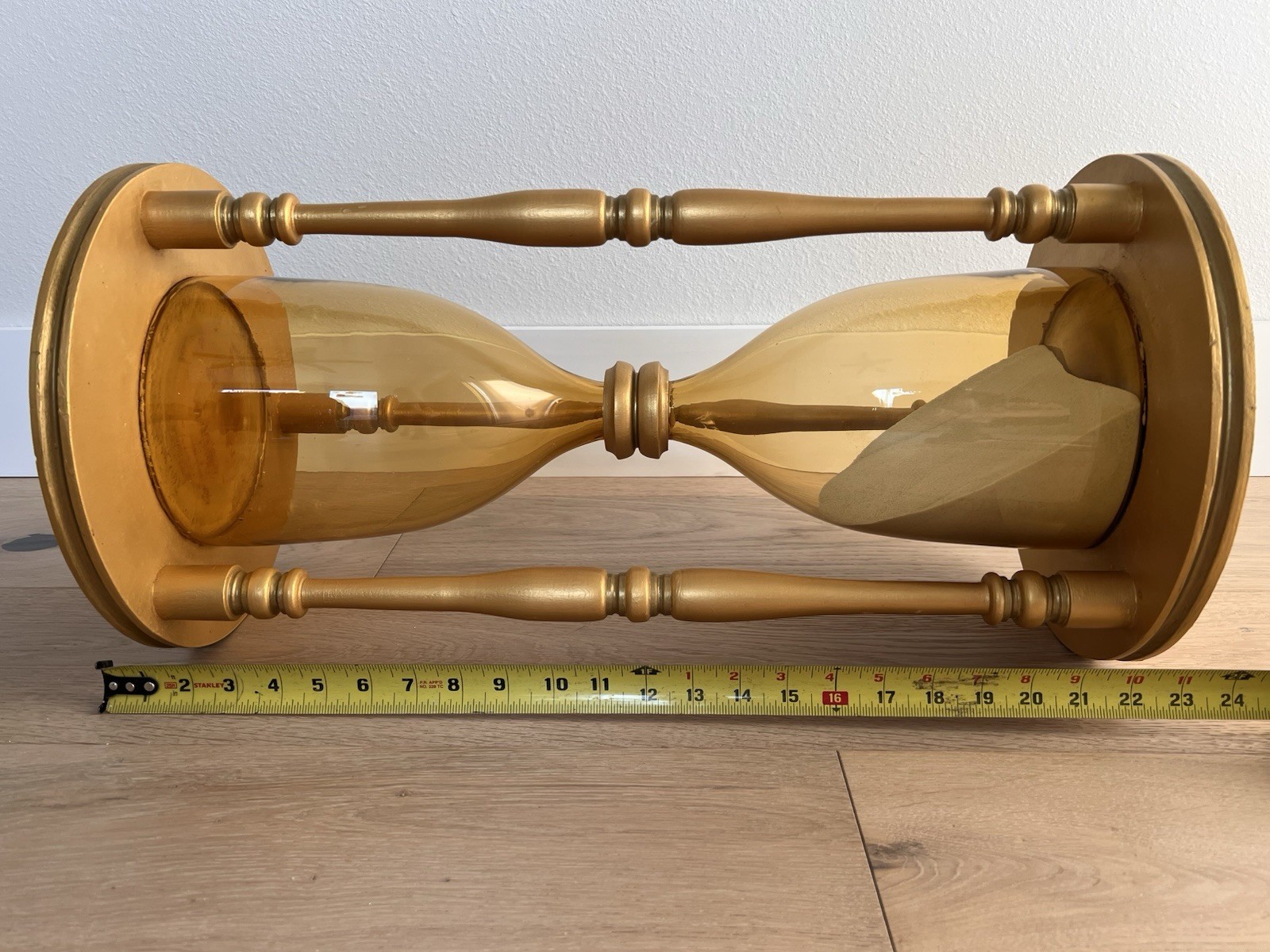 RARE Vintage Blenko Amber Glass Hourglass Wood Frame 23.75” MCM