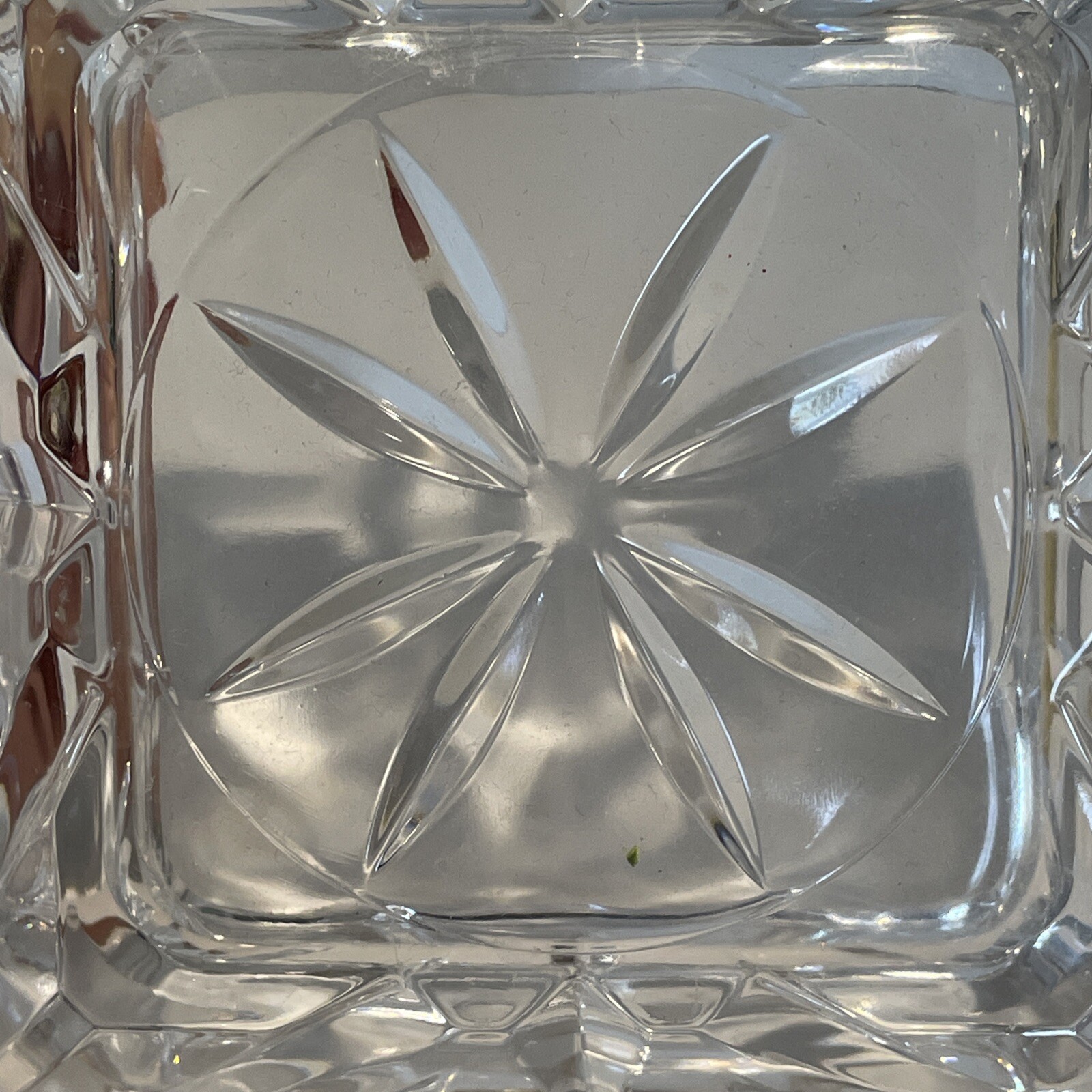 Vintage Cut Crystal Ashtray Trinket Dish Pinwheel Heavyweight Square MCM 1960s