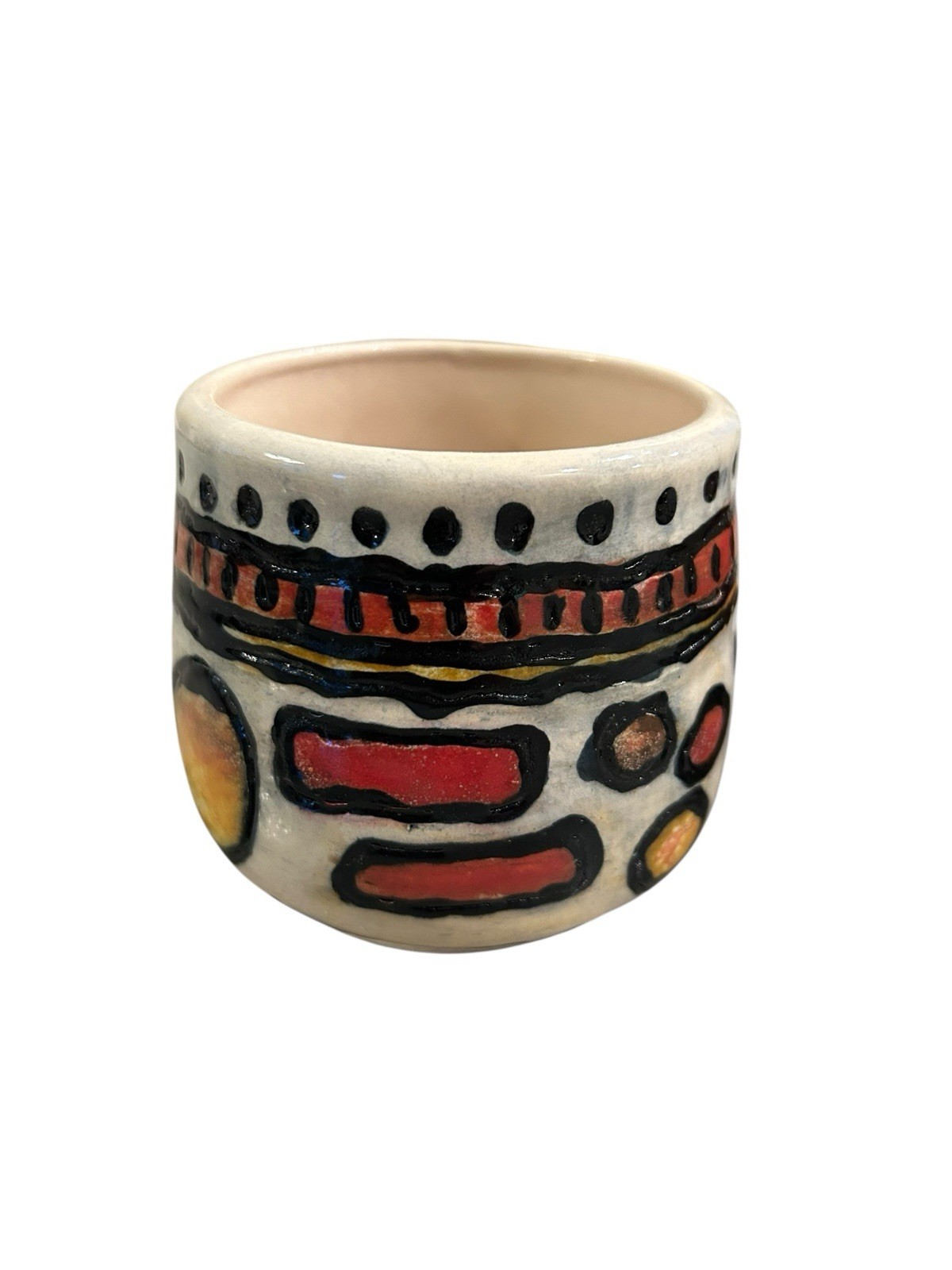 Vintage Handmade Cup/ Vessel Art Pottery Geometric Design Signed