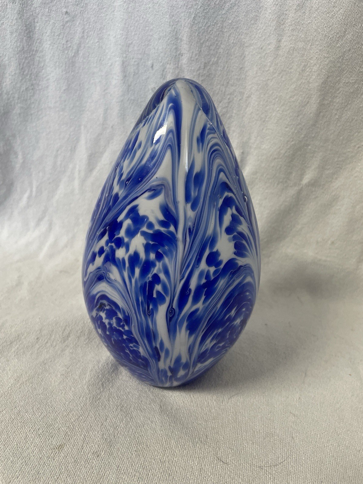 Handblown Art Egg Shaped Blue/ White Paperweight Figurine 8” Tall 5Lbs 13oz