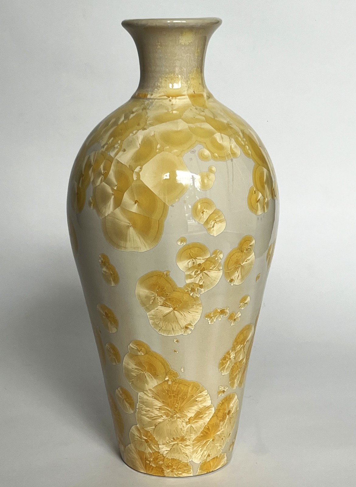 VTG ARTS & CRAFTS MISSION STYLE YELLOW CRYSTALLINE PORCELAIN CERAMIC 12″ VASE