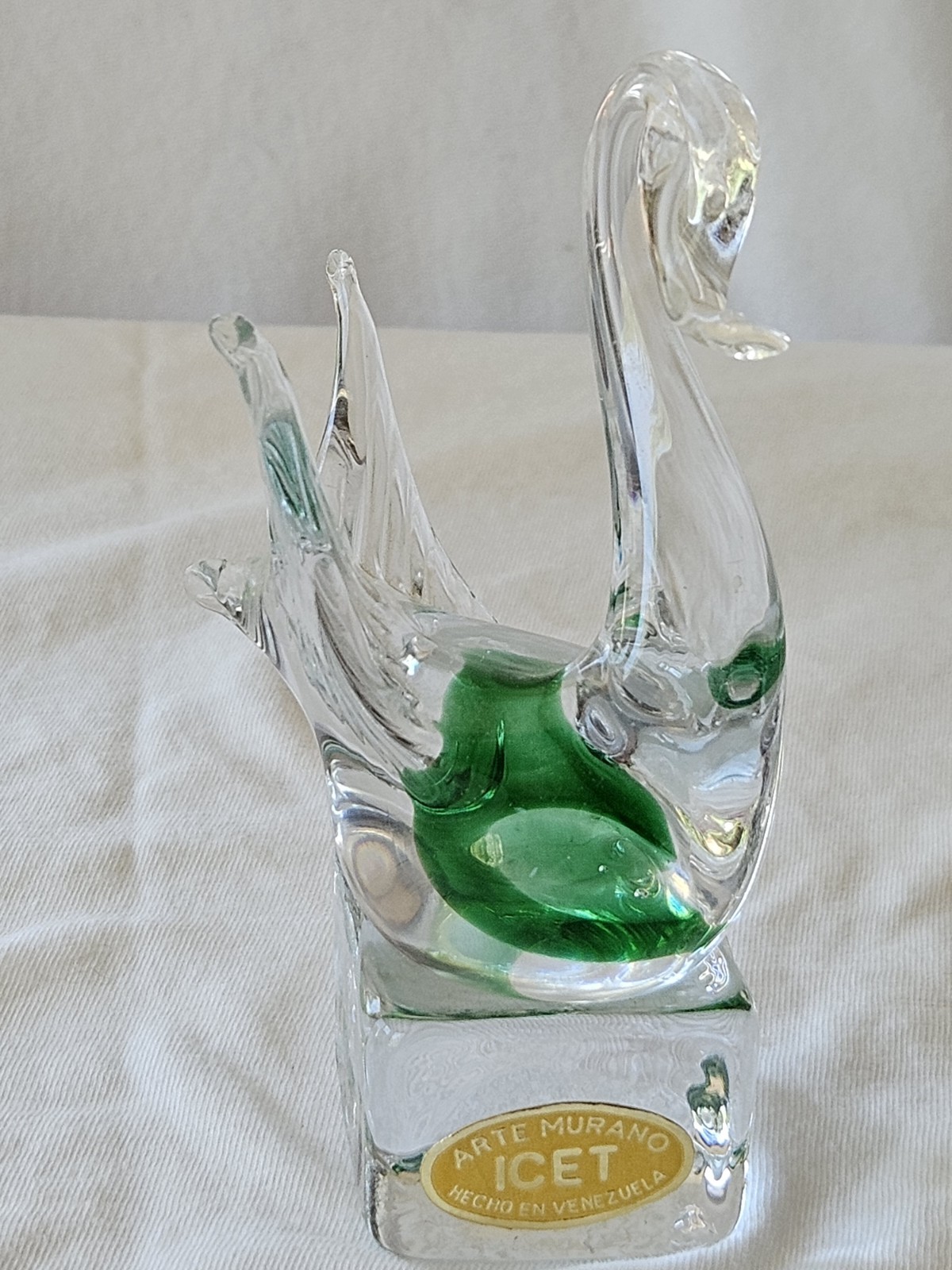 Vecchia Murano Glass Swan Figurine Hand Blown Art approx 4 1/2″ tall