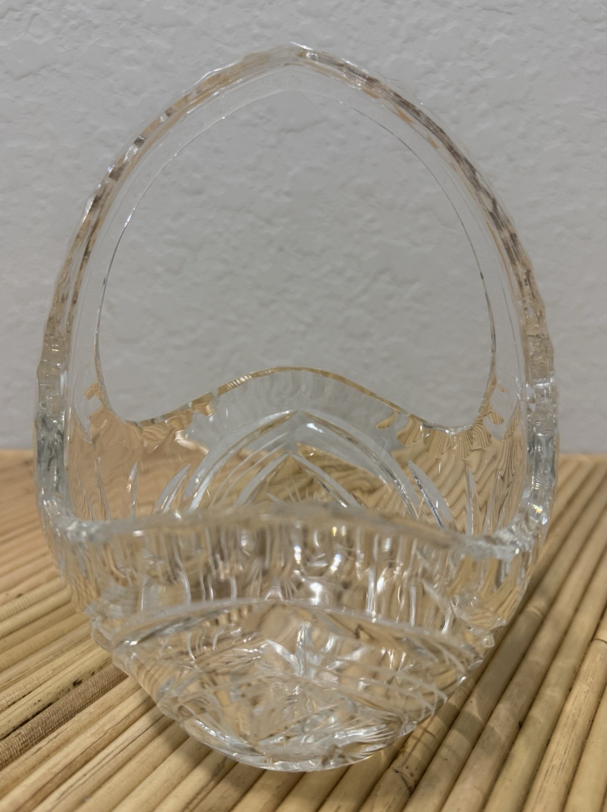 Clear Glass Basket Geometric Glass Cut Design & Decorative Handle