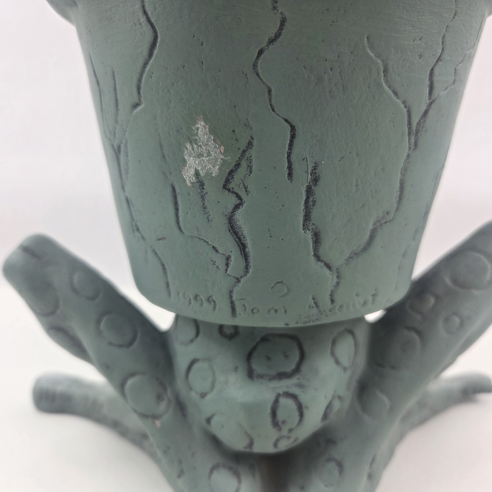 Vintage Signed Pottery Frog Planter 1999 Hand Painted Garden Decor