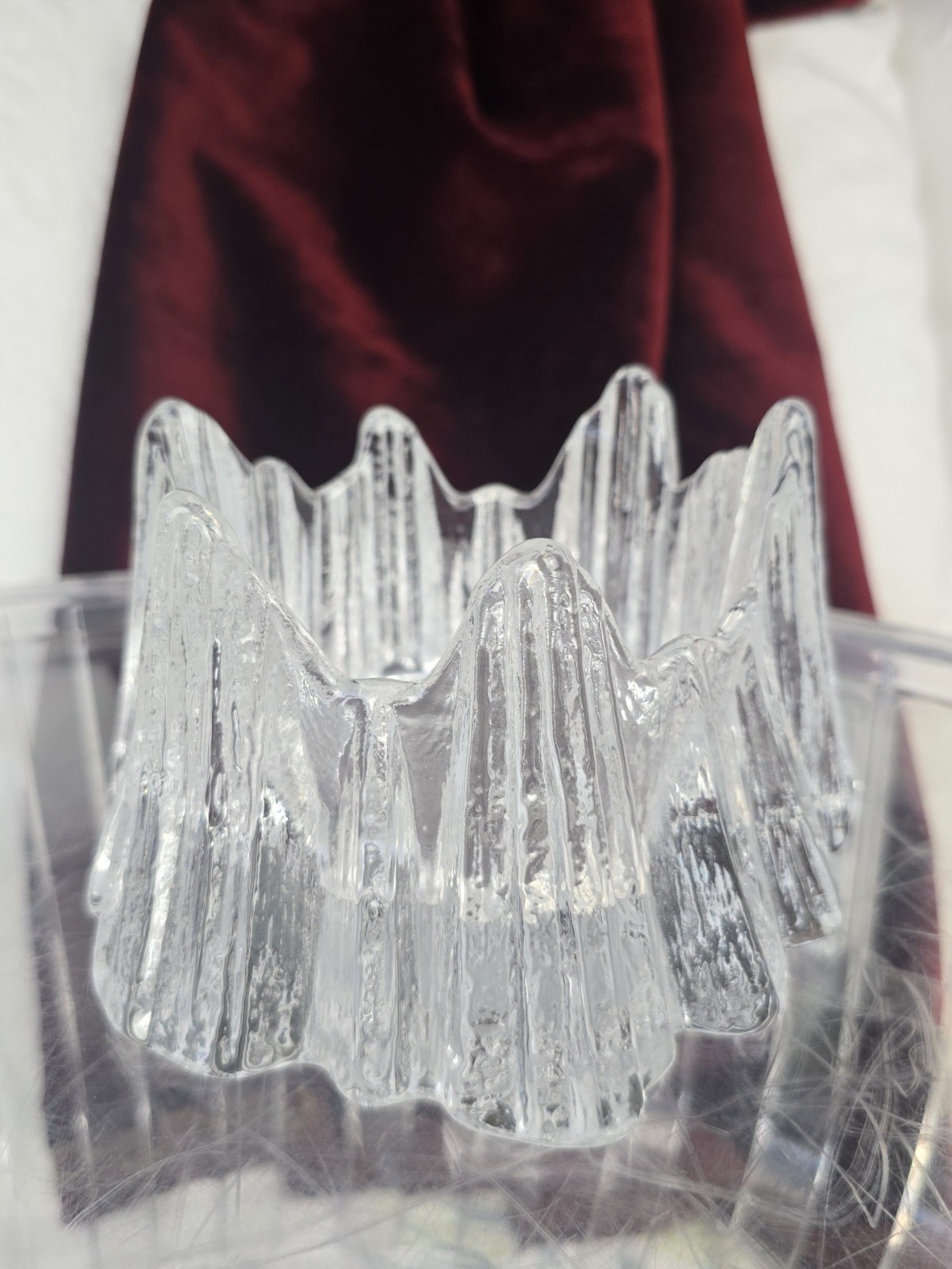Nybro Sweden Crystal Volcano Pillar Candle Holder Vintage