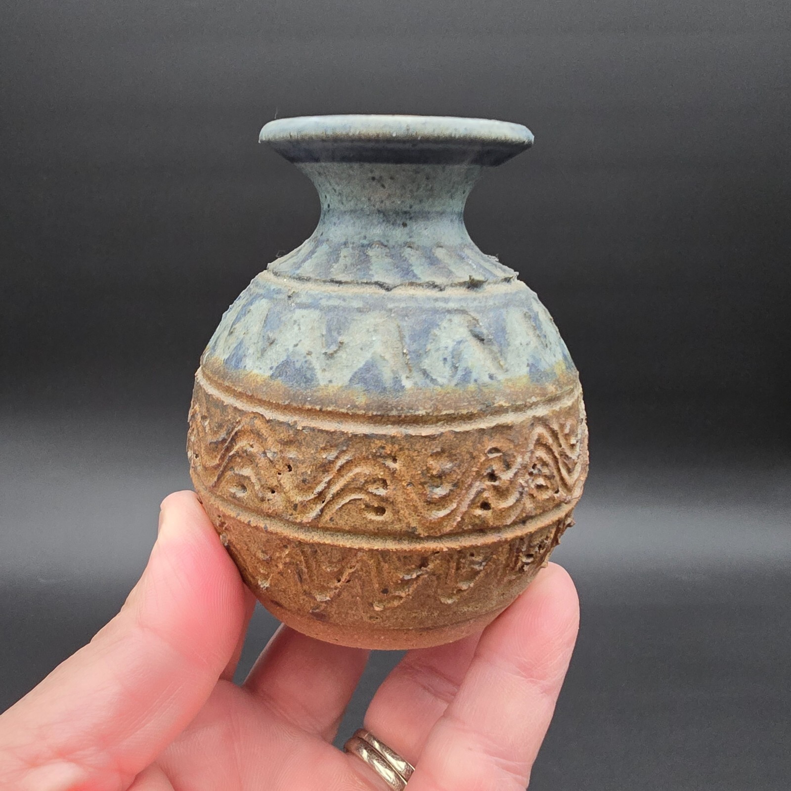 Small Art Pottery Bud Vase Weed Pot Hand Made Stoneware 3.25 inch