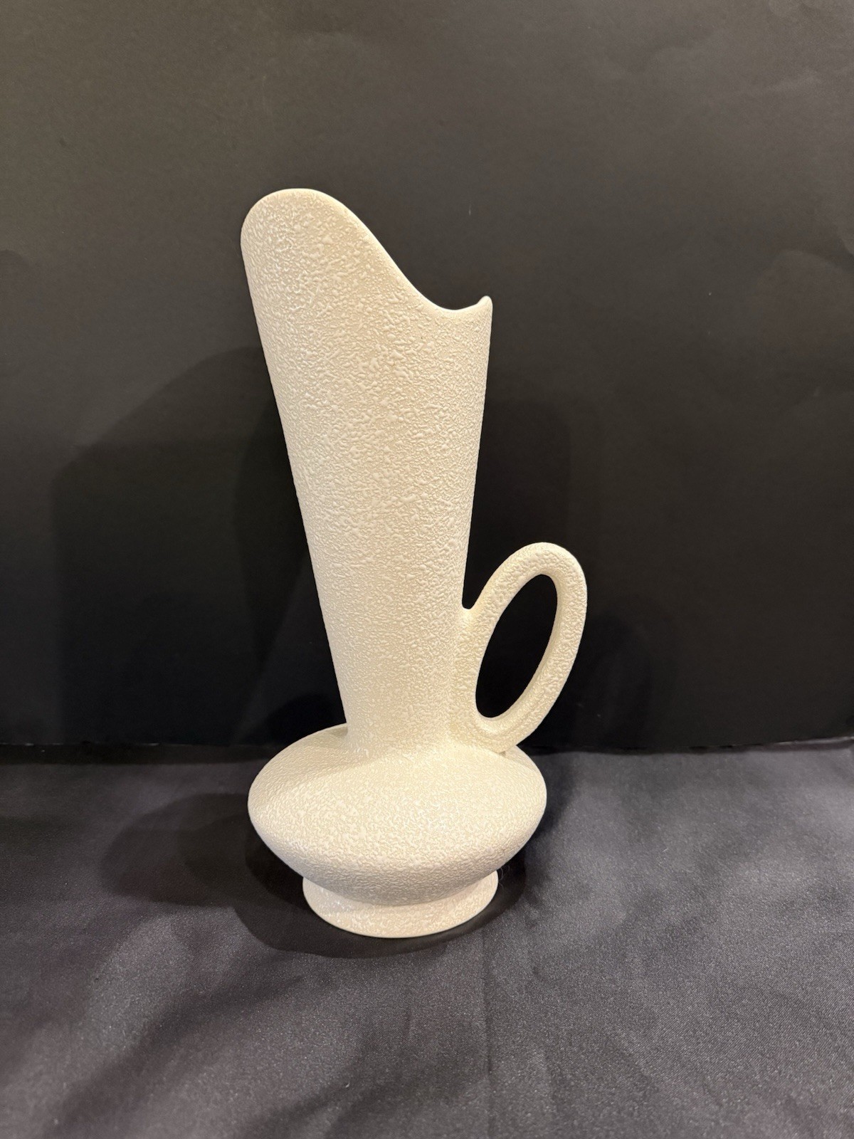 Vintage 1950s MCM White Pebble Glaze Art Pottery Ceramic Pottery Pitcher Vase