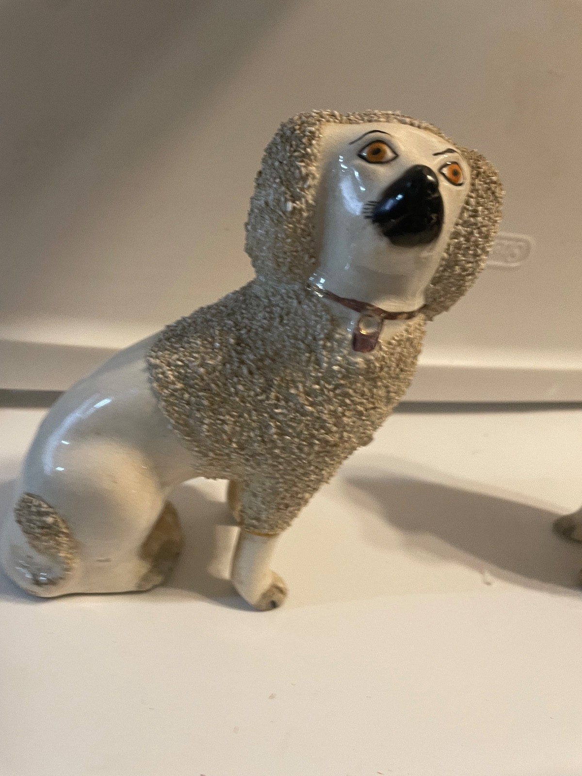 Staffordshire style Porcelain Confetti Poodles. A matching pair -6″ each